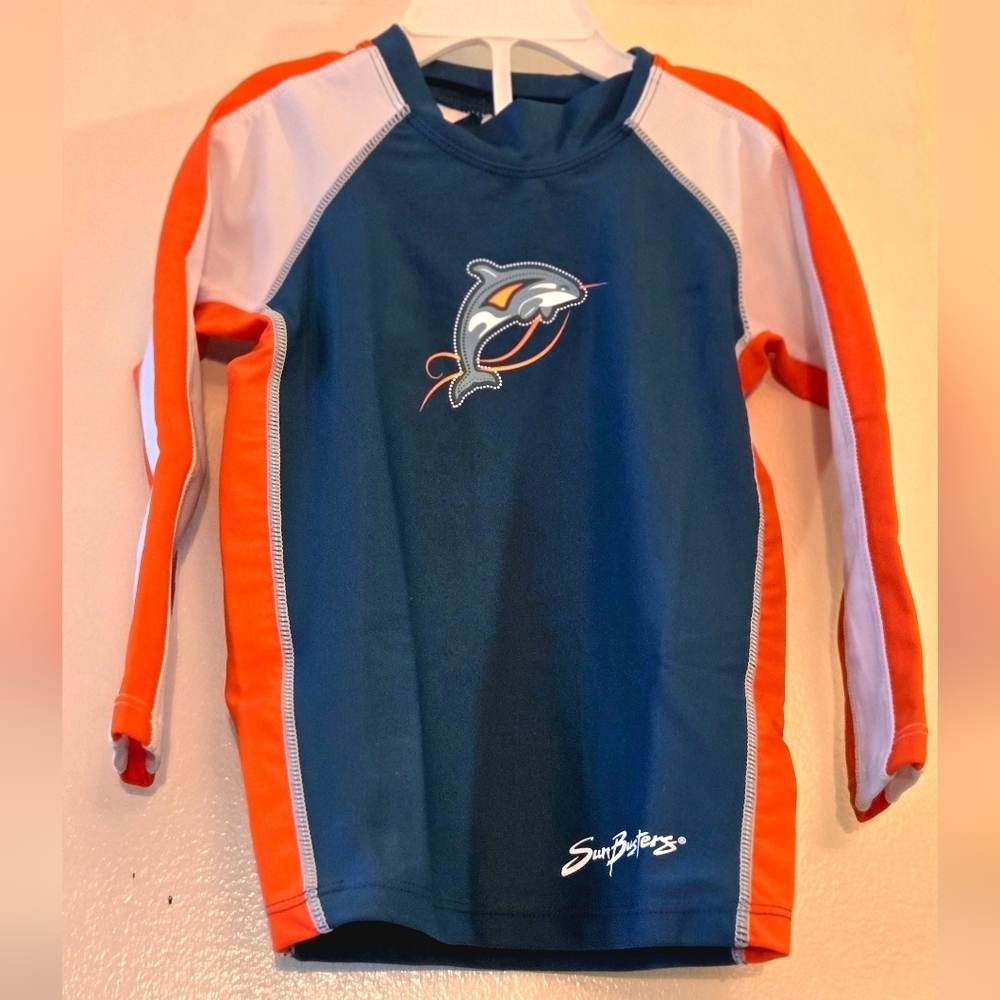 3/$20 SunBusters Kids Swim Rashguard - Navy and Orange 12-18 Months NWT